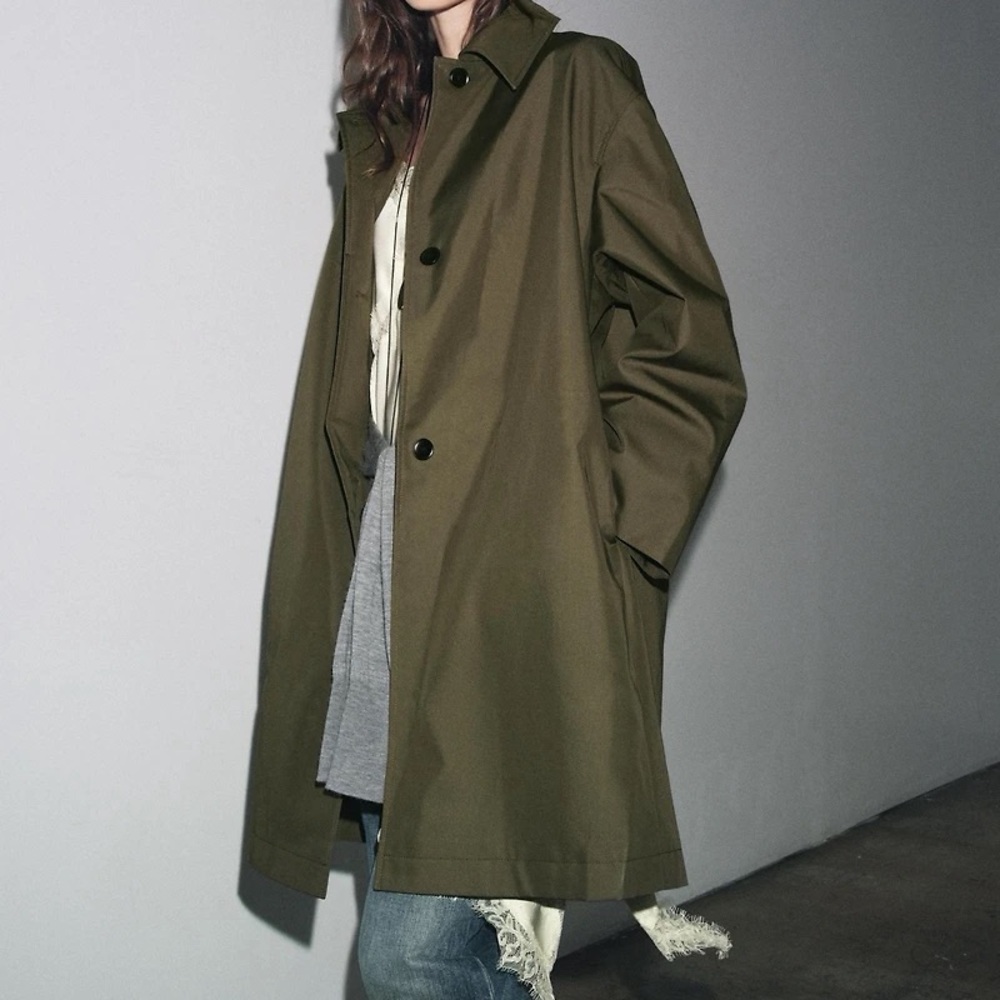 New Zara minimal water repellent trench. Oat in khaki-medium